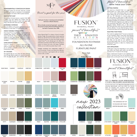 2023 Fusion Mineral Paint Color Brochure PDF with swatches, tips, and color guidance.