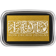 I.O.D. Metallic Ink Pad, gold shimmer, in clear case labeled Iron Orchid Designs with ornate white lettering.