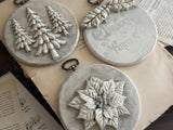 Three round Boughs of Holly ornaments by I.O.D.: two embossed, one with faded text, 2026 Limited Release.