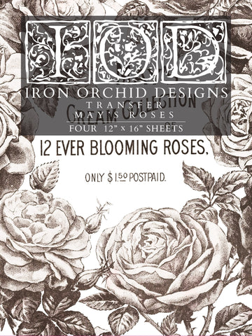 I.O.D. May's Roses Transfer by IOD - Iron Orchid Designs Summer 2023 @ The Painted Heirloom