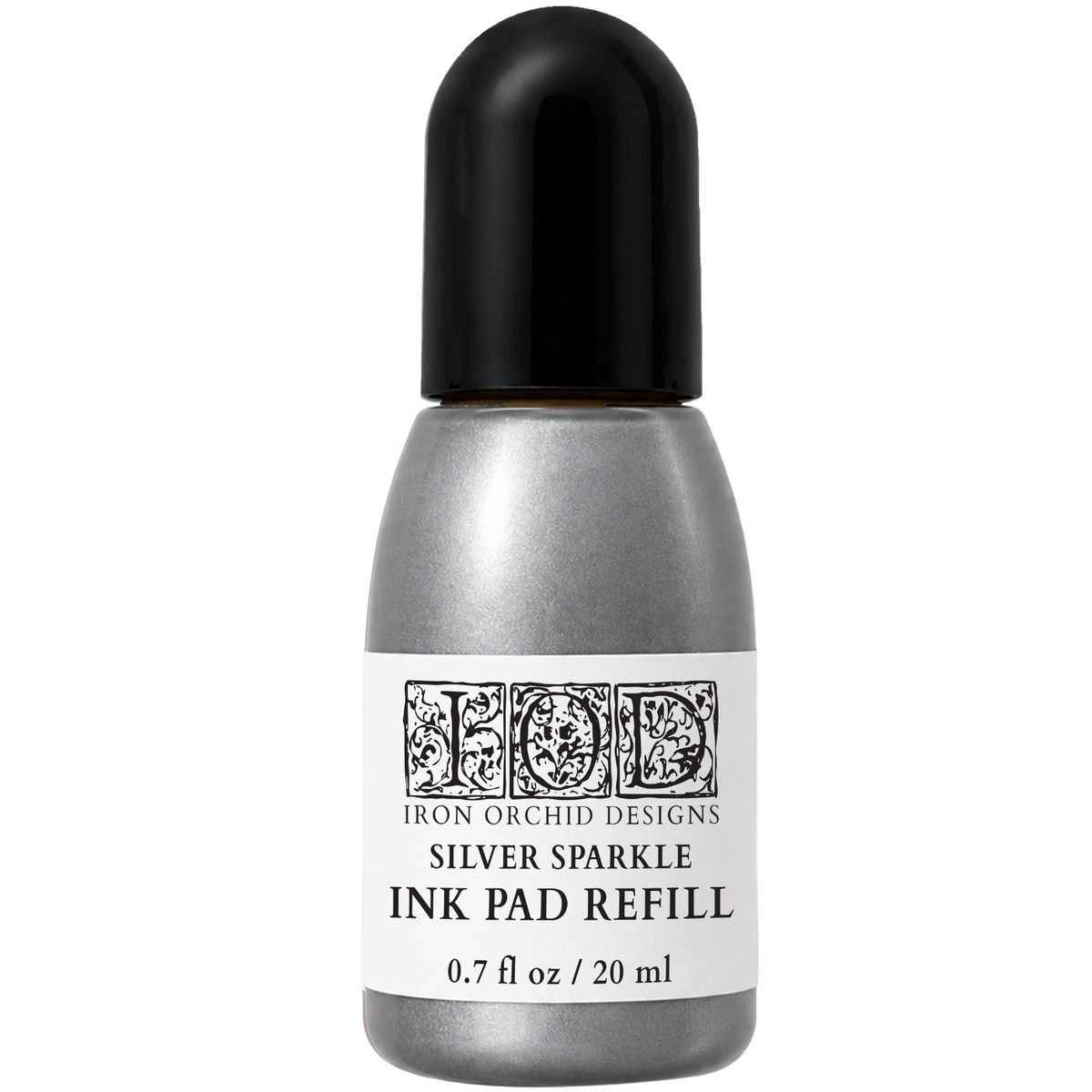 I.O.D. Metallic Ink Pad Refill, Silver Sparkle, 0.7 fl oz, for refreshing Iron Orchid Designs ink pads.