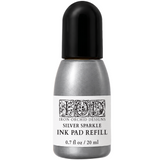 I.O.D. Metallic Ink Pad Refill, Silver Sparkle, 0.7 fl oz, for refreshing Iron Orchid Designs ink pads.