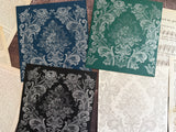 I.O.D. Metallic Ink Pads & Refills, 4 floral designs with gold shimmer on blue, green, black, and white backgrounds.