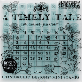 A Timely Tale Mini Stamp by IOD with bonus masks, suitable for planners or bullet journals. Brand: I.O.D.