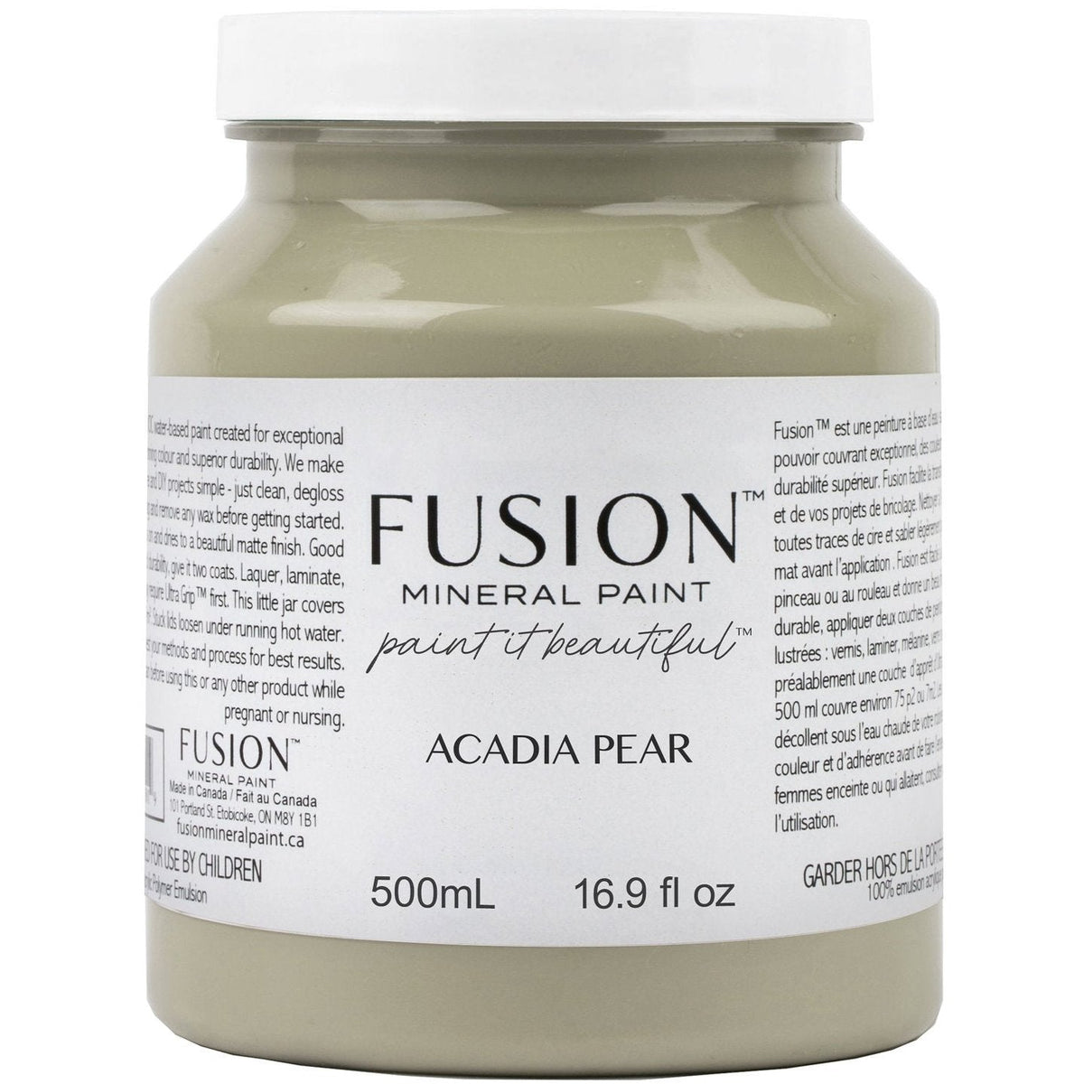 500mL Acadia Pear Fusion Mineral Paint, acrylic formula, includes instructions, for DIY projects.