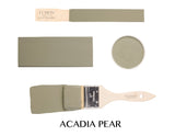 Acadia Pear Fusion Mineral Paint in muted green, shown with paint samples by Fusion Mineral Paint.