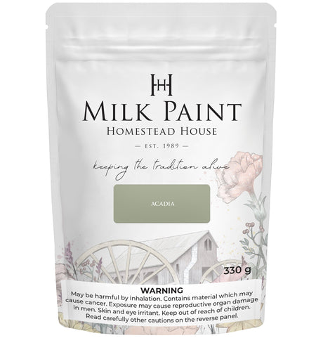 330g Homestead House Acadia Pear Milk Paint bag with floral and wagon-themed packaging.