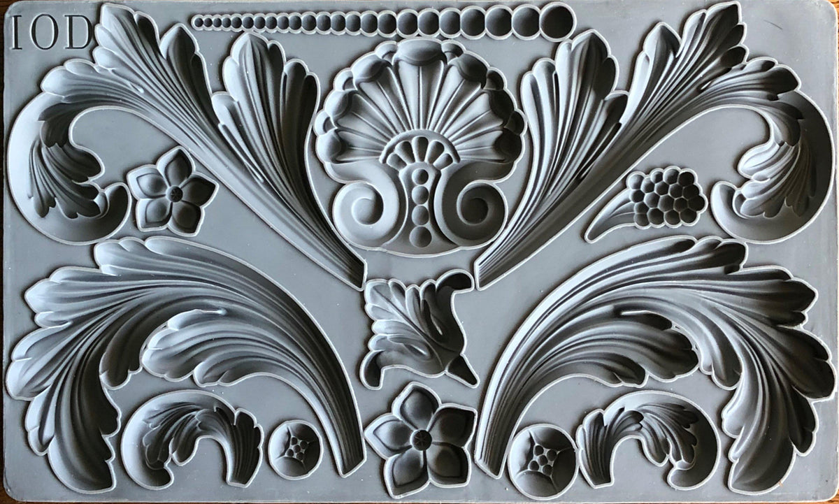 Acanthus Scroll Mould by I.O.D., ornate silicone mold for use with clay, resin, and crafts.