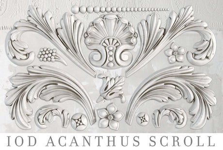 White acanthus, floral, and shell motifs made with I.O.D. Acanthus Scroll Mould by Iron Orchid Designs.
