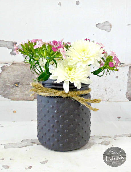 Adelaide by Old Fashioned Milk Paint, gray jar with blooms.