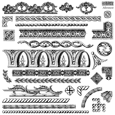 Black and white ornate elements for I.O.D. Adornment Stamp by Iron Orchid Designs silicone stamp set.