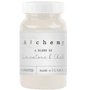 Alabaster Alchemy Paint jar by Fusion Mineral Paint, limestone & chalk blend, on neutral background.