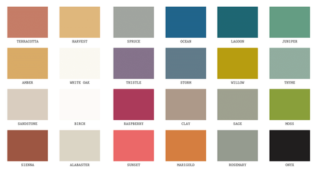 2025 True Color Card by Fusion Mineral Paint showing 20 Alchemy by Fusion colors, each with its name.