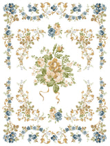 Alfred Peats and Co. Paint Inlay by IOD, symmetrical blue, tan, and white floral pattern for European-style decor.