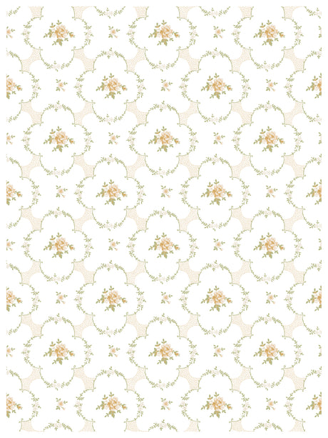 Alfred Peats & Co. Paint Inlay by I.O.D. with beige floral bouquets and scalloped dotted lines.