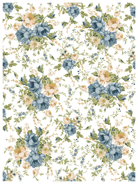 Alfred Peats and Co. Paint Inlay by IOD, vintage floral design in blue, beige, and green for European-style decor.