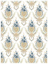 Alfred Peats Inlay by I.O.D., blue and gold medallions on white, vintage wallpaper-inspired design.