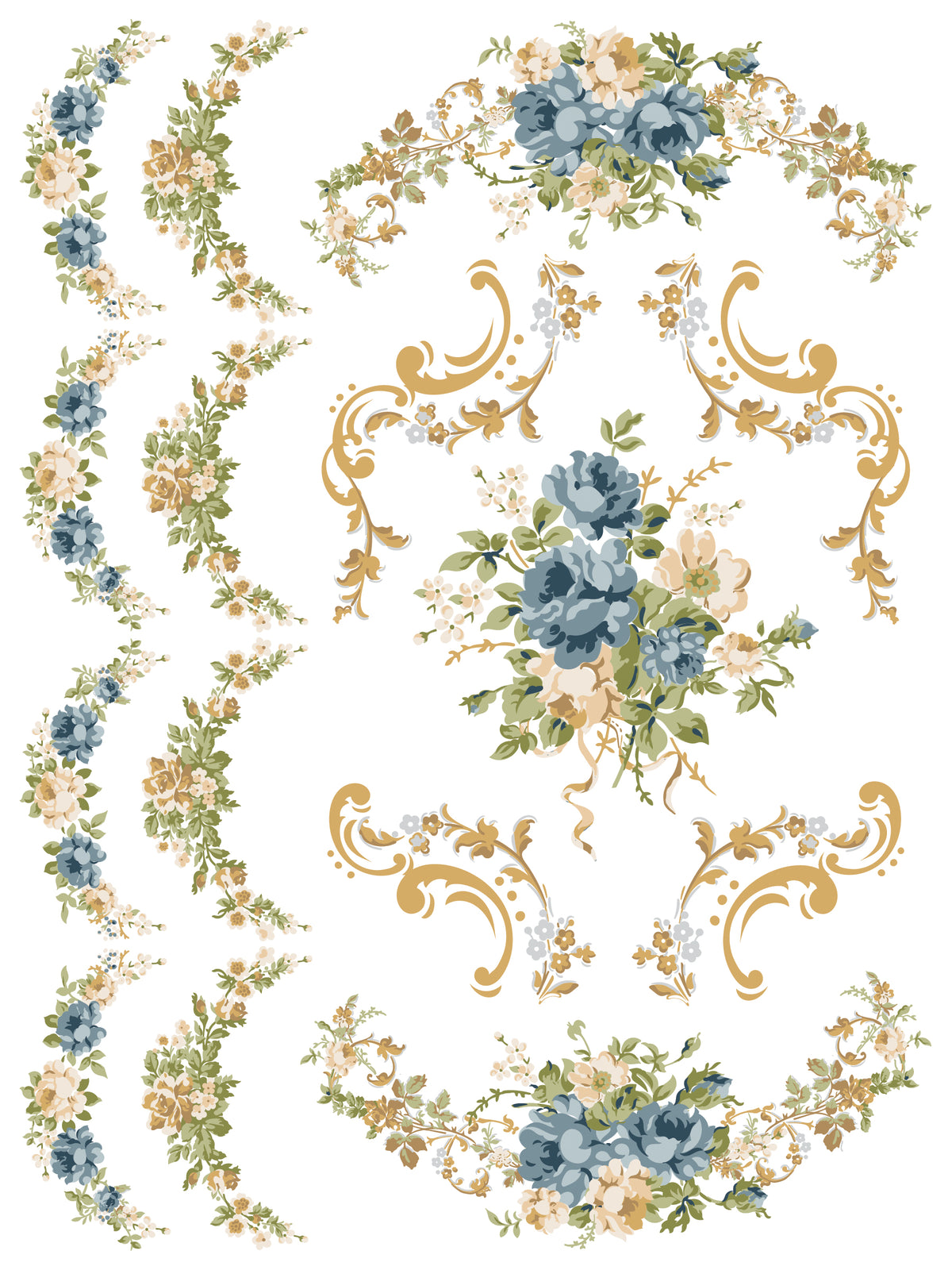 Alfred Peats and Co. Paint Inlay by IOD with vintage blue, cream, and green floral patterns on white background.
