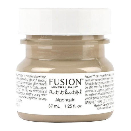 Fusion Mineral Paint 37ml, Algonquin color, deep taupe matte finish with a white lid.