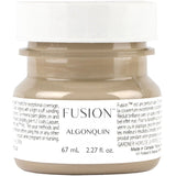 67 mL Algonquin Fusion Mineral Paint jar, deep taupe matte, white lid, visible usage instructions.