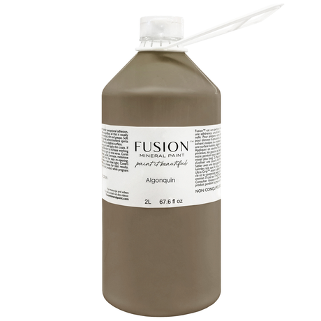 2L Fusion Mineral Paint, Algonquin (deep taupe), matte finish, with white cap and mixing stick included.