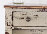 Cream wooden drawer with round metal knob, finished in Algonquin Milk Paint by Homestead House.