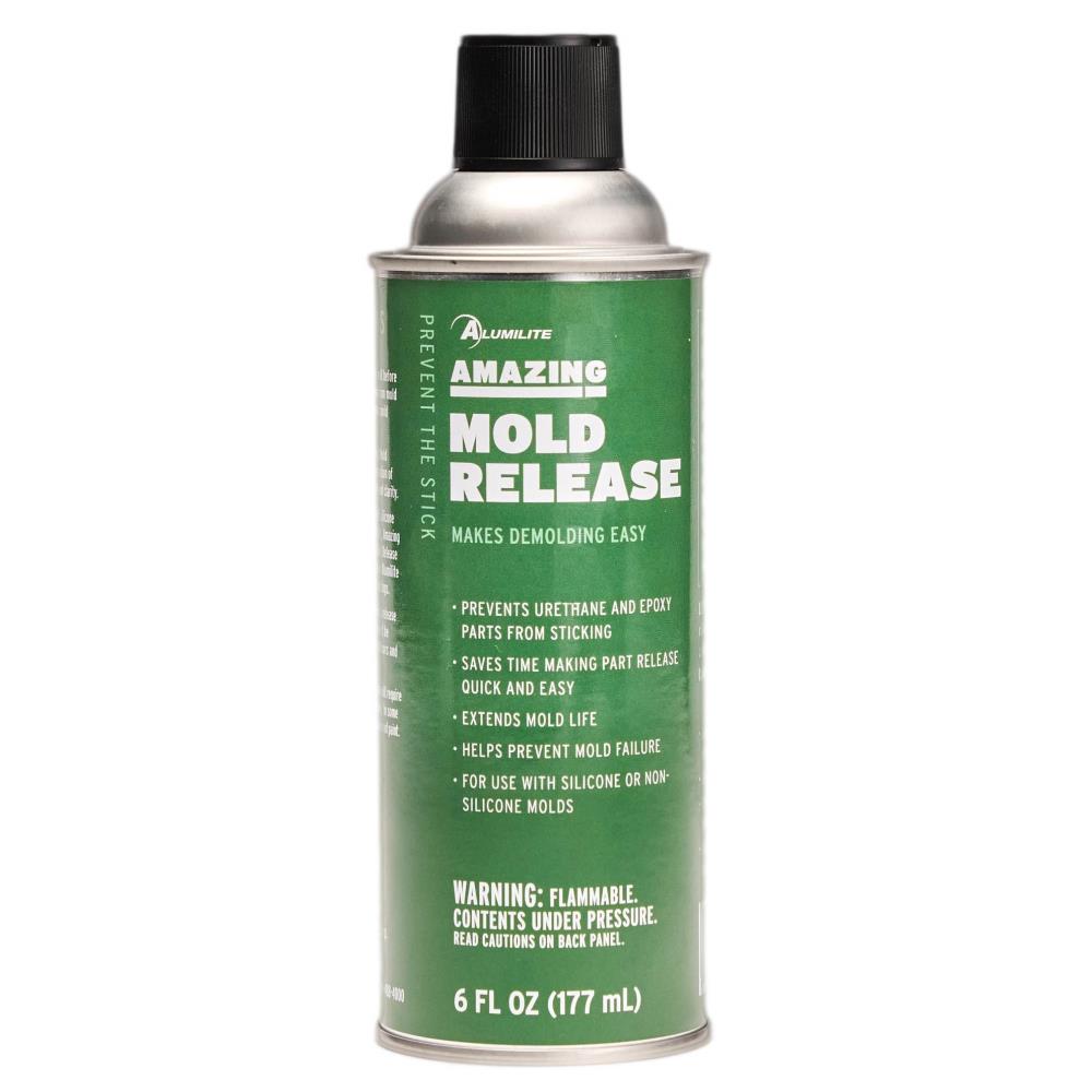 Notions Alumilite Amazing Mold Release Spray, green 6 fl oz can with black cap and white label text for urethane resin.
