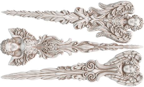 I.O.D. Angelic Tapers Mould (2024) with three carved angel faces and wings in beige stone texture.