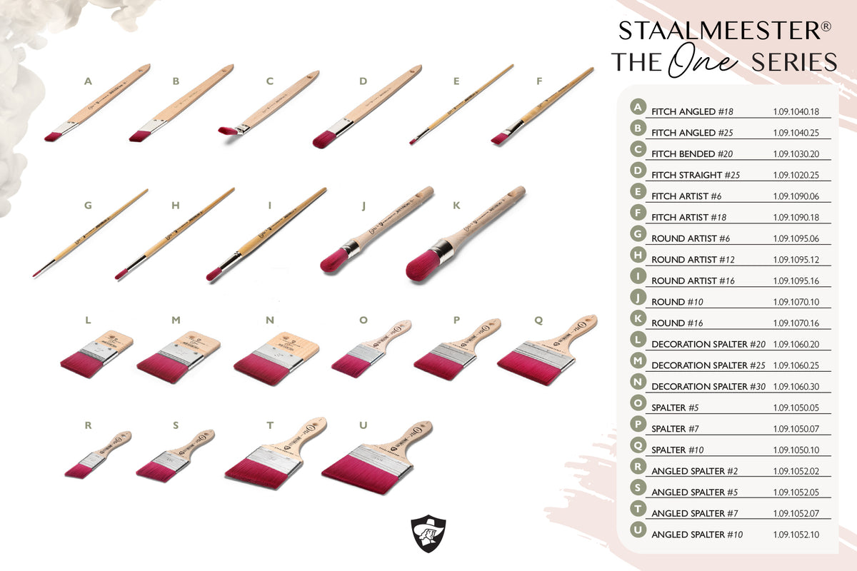 Staalmeester brushes arranged together, featuring the Angled Spalter Paintbrush (ONE Series 1052) by Staalmeester.