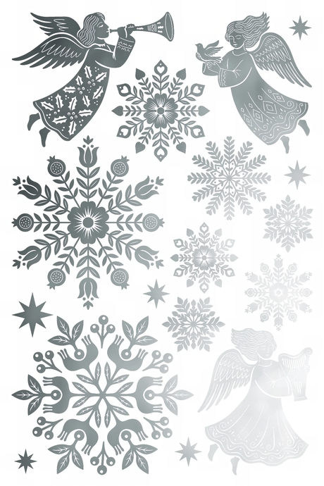 Angles Sing Gilded Transfer by I.O.D. featuring gray angel, snowflake, and star designs.