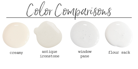 Four Old Fashioned Milk Paint samples, including Antique Ironstone, arranged on a plain white background.