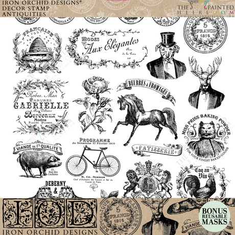 Antiquities Stamp by IOD, vintage French silicone stamp for furniture, scrapbooking, and crafts.