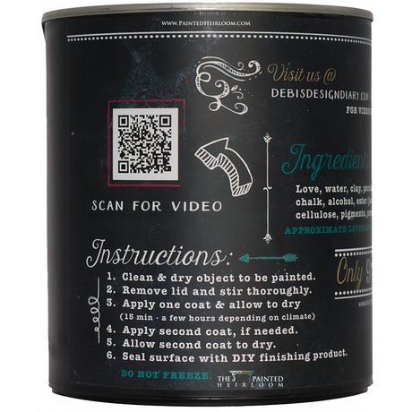 Bohemian Blue DIY Paint can by DIY Paint Co. showing QR code, website, and instructions.