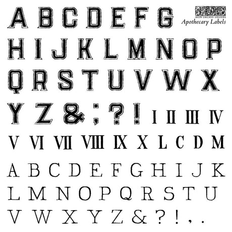 IOD Apothecary Mini-Stamp, black vintage-style alphabet and symbols, for crafts and labels. Brand: I.O.D.