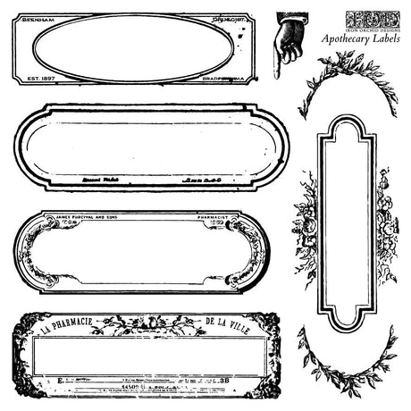 Blank vintage labels compatible with I.O.D. Apothecary Mini-Stamp by Iron Orchid Designs for crafts.