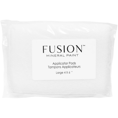 Fusion Mineral Paint Applicator Pads 2-pack, large 4x6″ size, packaged in a clear plastic wrapper.