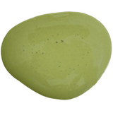 Glossy olive green Artichoke paint swatch by Old Fashioned Milk Paint with a few bubbles on the non-toxic surface.