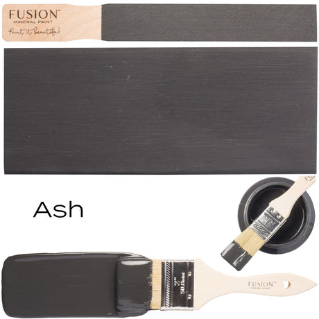 Ash Fusion Mineral Paint can with brush and stir stick.