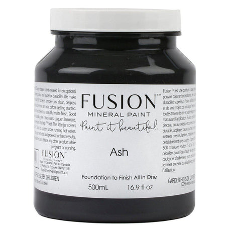 500ml Ash Fusion Mineral Paint, dark charcoal grey acrylic, Fusion Mineral Paint label visible on container.