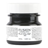 Fusion Mineral Paint 37mL jar, Ash color (dark charcoal grey) with white cap.
