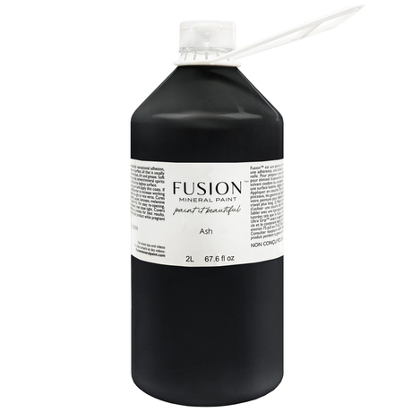 2L Fusion Mineral Paint, shade Ash (dark charcoal grey), with white cap and stir stick included.