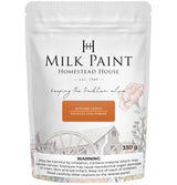 330g bag of Homestead House Autumn Leaves Milk Paint with floral design and safety warning on the packaging.