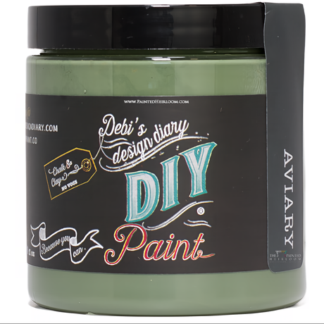 Green jar of DIY Paint Co. Aviary DIY Paint, eco-friendly clay and chalk formula, with black lid.