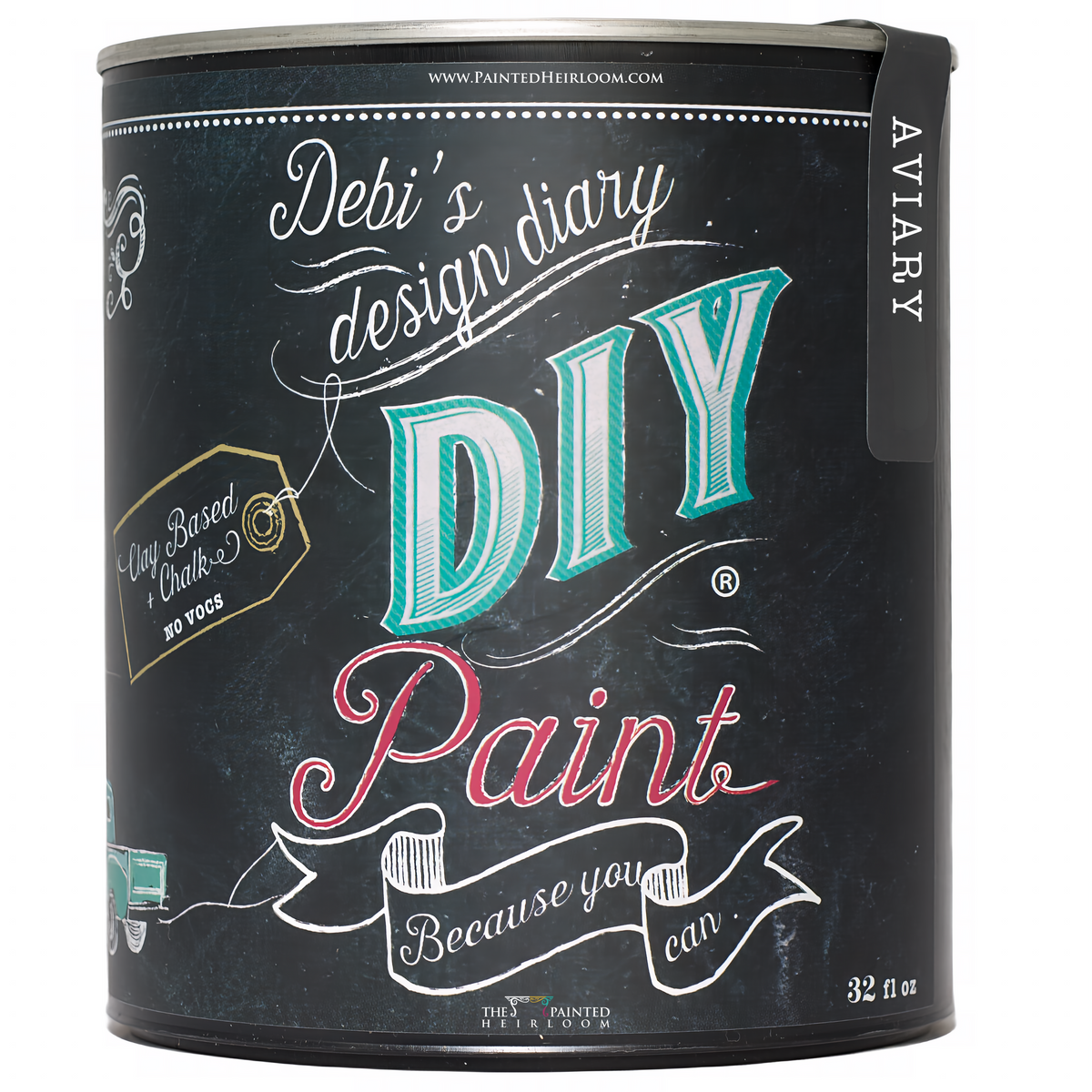 Aviary DIY Paint by DIY Paint Co. in a can featuring a chalkboard-style Debis Design Diary label.