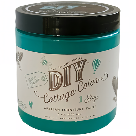 Teal 8 oz DIY Paint Co. Azure DIY Cottage Color jar with decorative label.