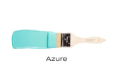 Paintbrush tipped with turquoise on white, “Azure Fusion Mineral Paint” by Fusion Mineral Paint written below.