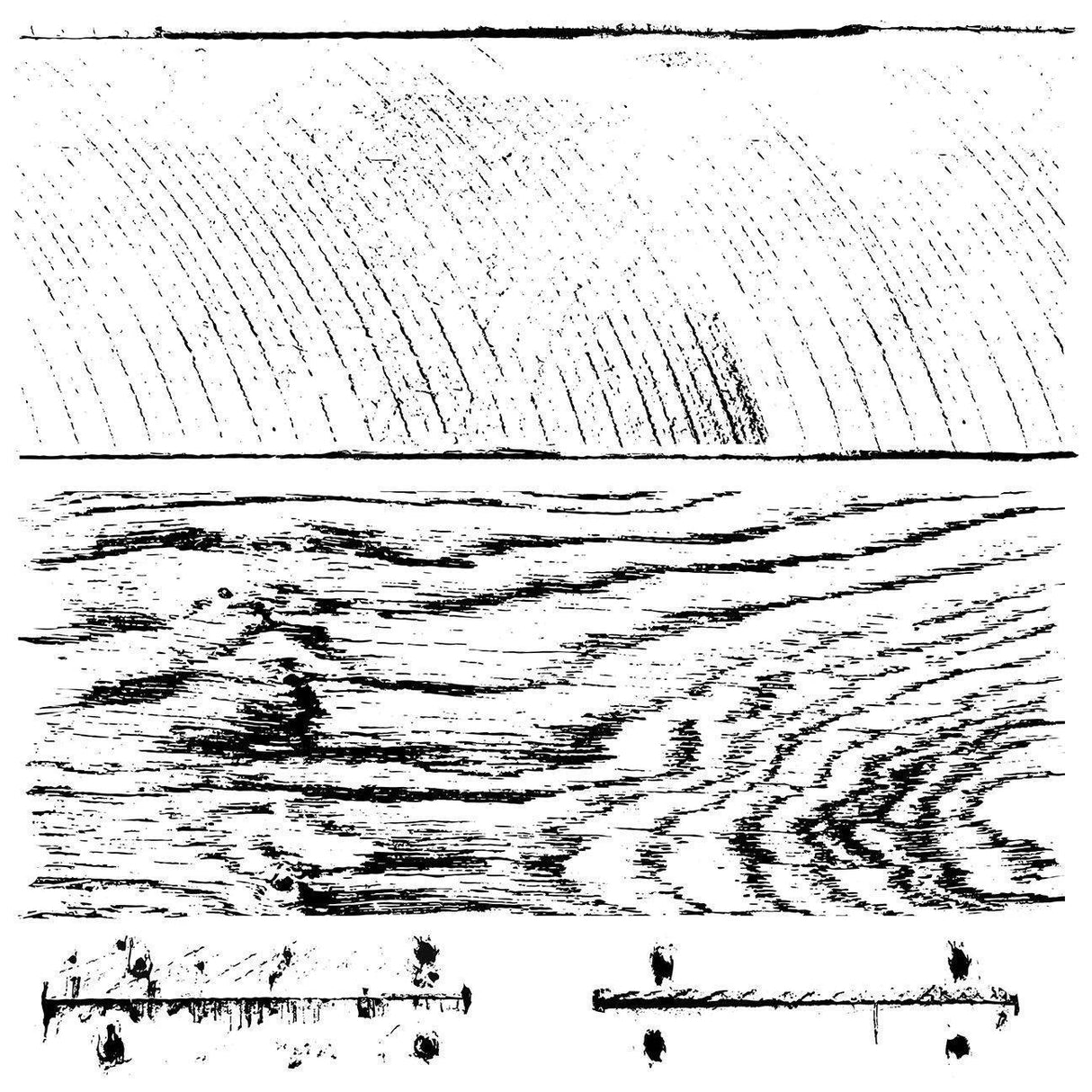 Black-and-white wood grain pattern for Barnwood Planks Stamp by Iron Orchid Designs (I.O.D.).