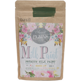Old Fashioned Milk Paint in Basil by Sweet Pickins, brown pouch with floral accents and product labeling.