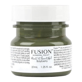 37mL Bayberry Fusion Mineral Paint jar, olive green, with white label and lid.