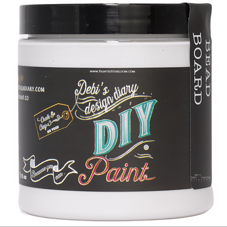 DIY Paint Co. Bead Board DIY Paint, white jar with black lid; eco-friendly clay and chalk formula.